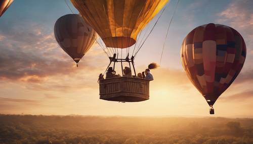 A hot air balloon ride under the backdrop of a glittering sunrise.