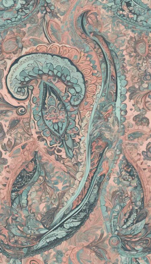 Un patrón sin costuras de motivos paisley en colores pastel con detalles intrincados.