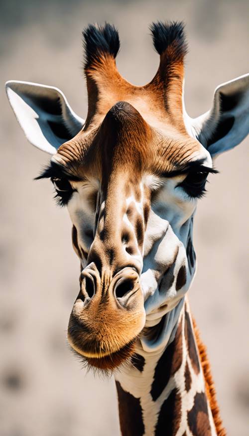 Eine Nahaufnahme der mosaikartigen Flecken einer Giraffe, die ihre Einzigartigkeit und Schönheit hervorheben.