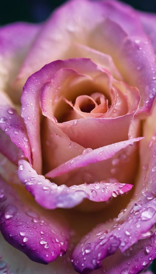 A close-up of a rose with petals transitioning from pink to purple. Tapeta [daec67e336b642f1b956]