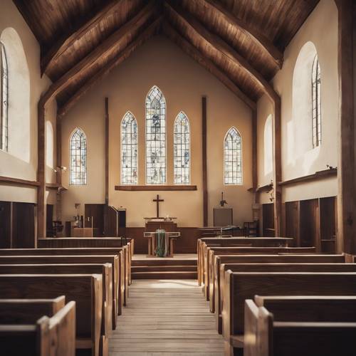 A rustic Christian college chapel displaying a vintage wooden cross. Валлпапер [23692fb22b764ff19199]