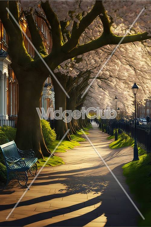Cherry Blossom Lane in Springtime Tapeta [066e0800f7c14271821a]
