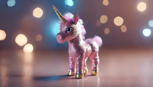A baby glitter unicorn, its shimmering body not fully grown, trying to stand up. Tapeta [6af05739b4fb43c3b97a]