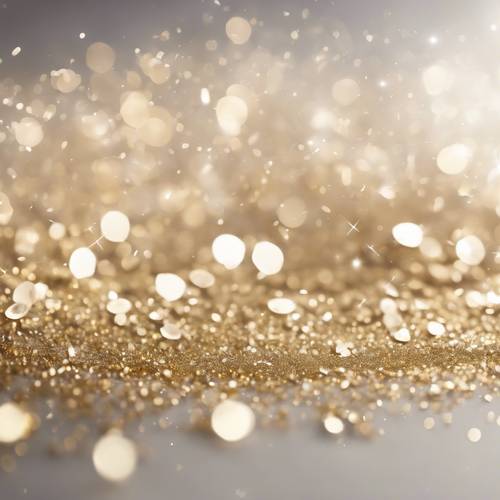 Uma tela branca delicadamente escovada com brilhos dourados criando um espetáculo cintilante.