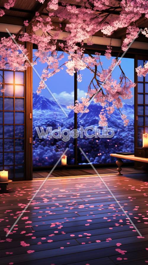 Cherry Blossom Night View Background