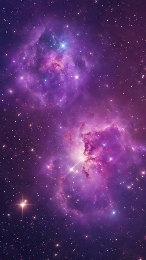 Nebula galaksi dengan bintang berkilau dengan latar belakang kosmik ungu.