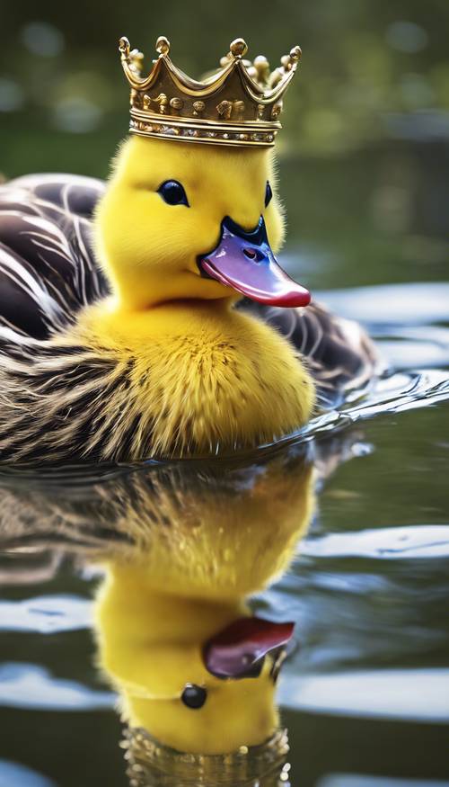 Gambar digital bebek kuning bermahkota, bertindak sebagai raja kolam bebek.