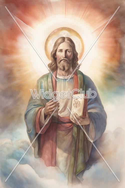 Gesù con in mano un libro tra le nuvole