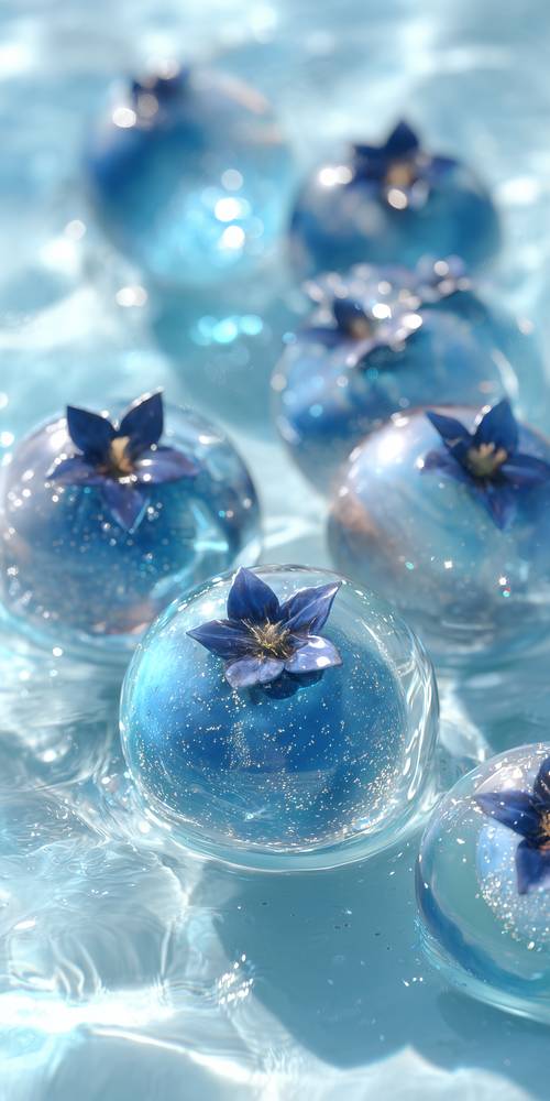 Blue Flower Bubbles in Water