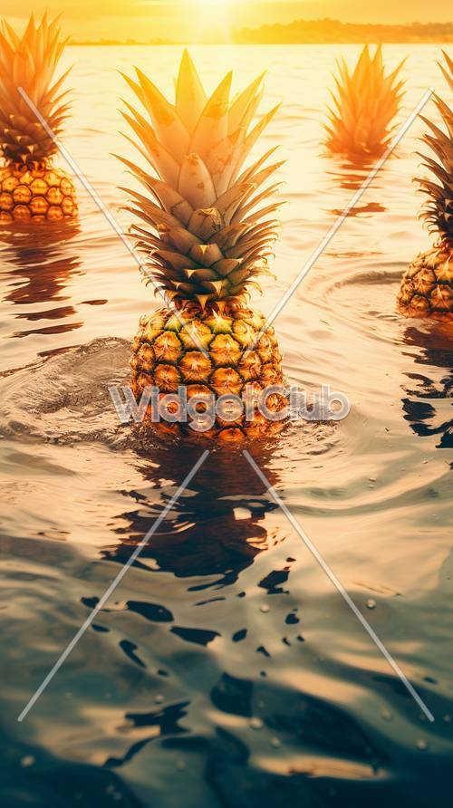 漂浮在水中的金色菠蘿