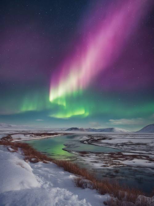 Les aurores boréales projettent de magnifiques couleurs dans un paysage arctique, une citation « Vous n&#39;êtes jamais trop vieux pour vous fixer un nouvel objectif » parfaitement alignée dans les champs enneigés.