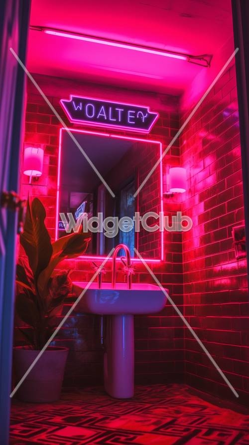 Neon Lights in a Vibrant Pink Bathroom壁紙[a43f9ddb88594161acd0]