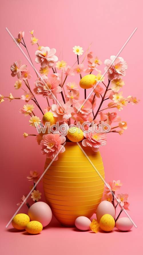 꽃병에 담긴 봄의 색과 부활절 달걀