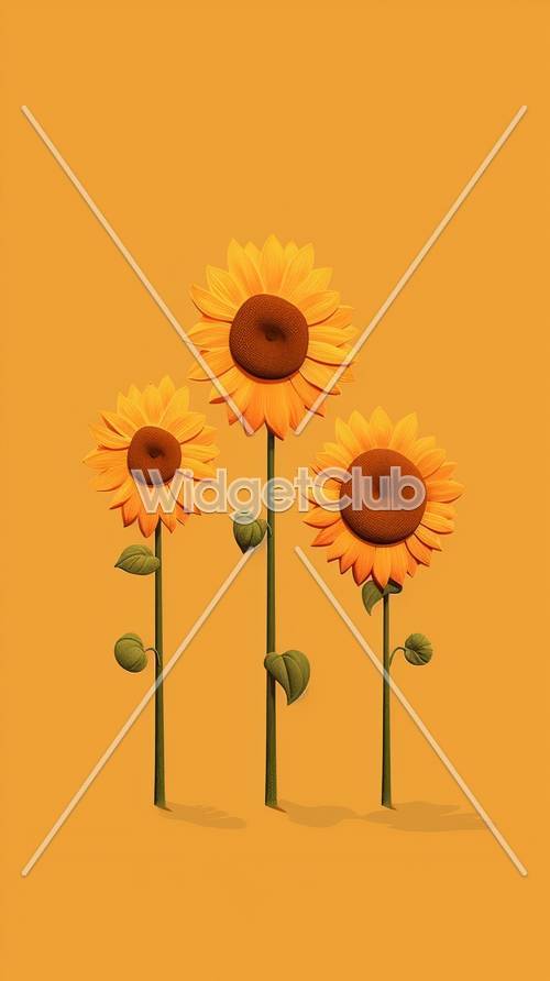 Girasoles soleados sobre fondo naranja