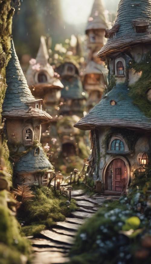 A fantastical city with enchanted houses, where fairy-like creatures appear around every corner. Tapeta [58d0583436c74e26949f]