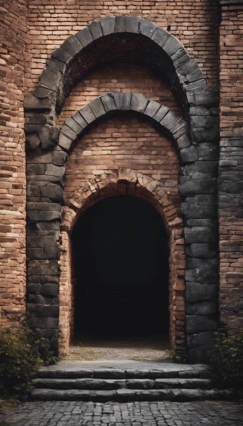 深色、超大的磚塊形成了城堡的入口拱門。