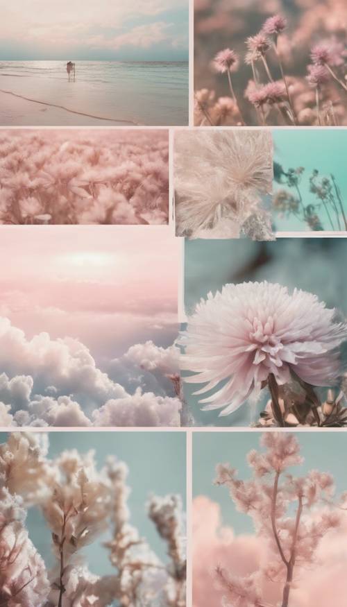 A pastel-colored indie-themed collage with elements of dreamy aesthetic Behang [21482e3381d341acb4d6]