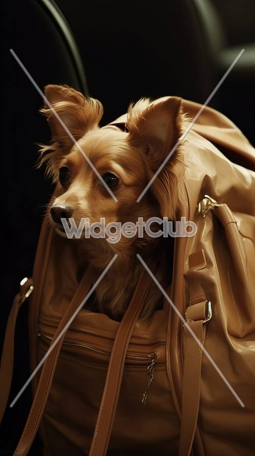 Cute Puppy Peeking from a Bag