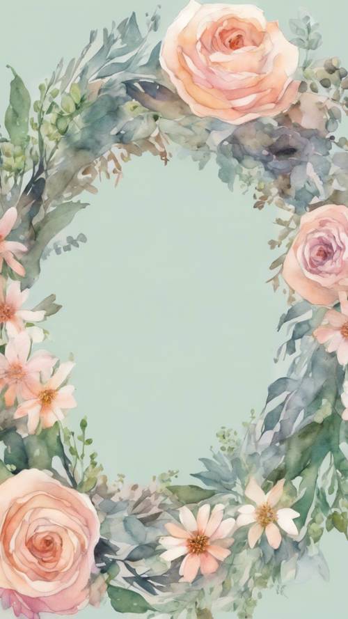 A pastel watercolor painting of a floral wreath.