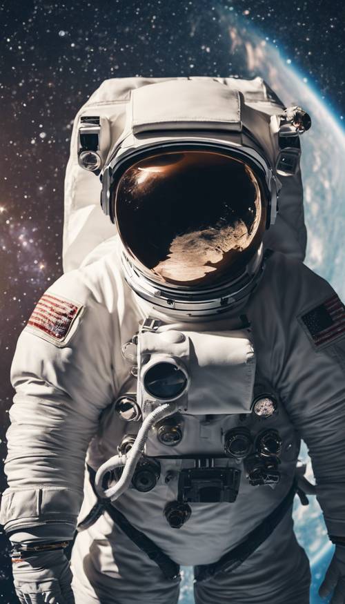 Un astronauta solitario che fluttua nell&#39;infinito silenzioso dello spazio.