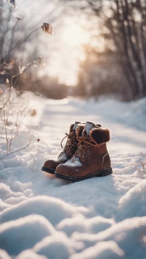 Preppy styled boots with warm fur on a snowy path