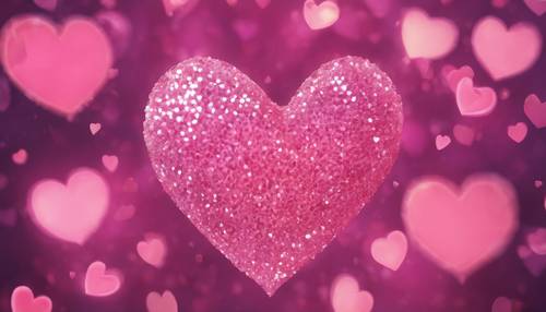Padrão temático de coração com auras rosa cintilantes representando amor e compaixão.