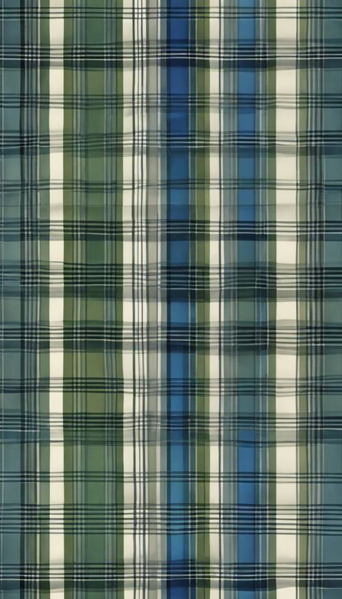 Chic sophisticated plaid pattern intertwining shades of sapphire blue and olive green.