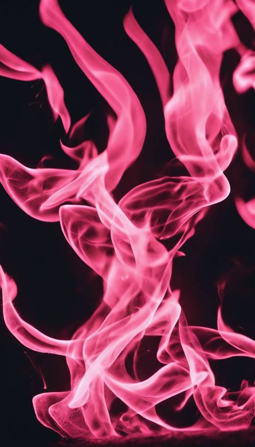 A neon pink fire flaming brightly on a pitch-black background.
