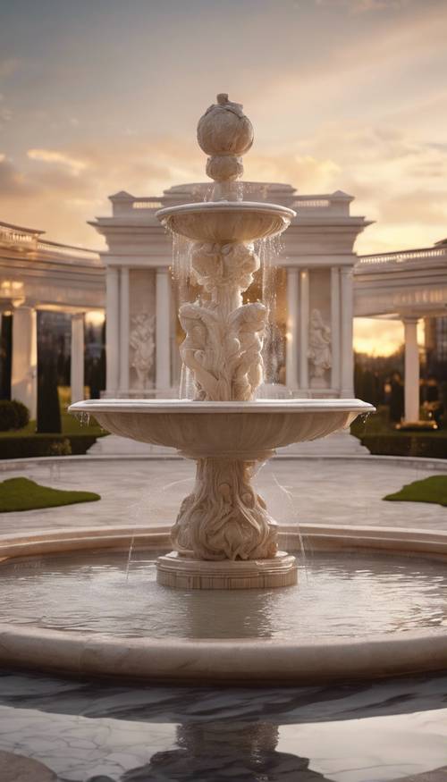 A splendid beige marble fountain under the soft twilight. Tapet [437b85dcd4a6490fbc32]