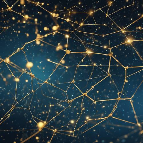 A network of gold constellations punctuated against the deep, night-sky blue texture. Tapet [c16e5dc91fe8448095c5]