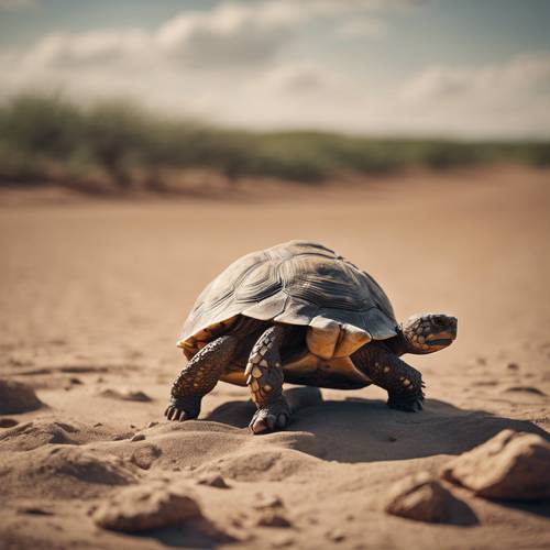 Tortoise on an open plain, lumbering towards an oasis. Tapet [42285e46ddb04796872e]