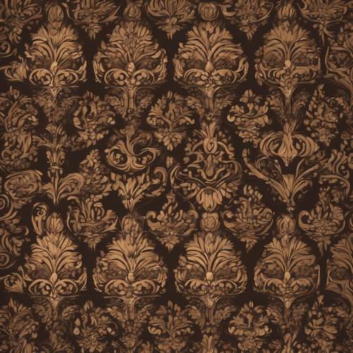 Um padrão lindamente ornamentado de damasco marrom escuro, adicionando um elemento de elegância visual.