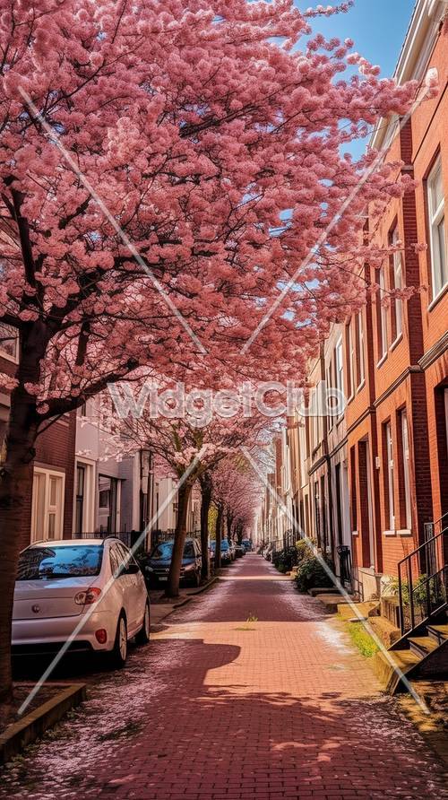 桜の花が咲く通りの風景