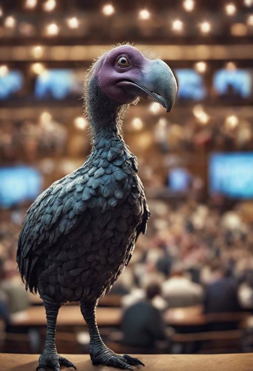 The Dodo, surveying the caucus race, a strange competition involving a motley group of animals.