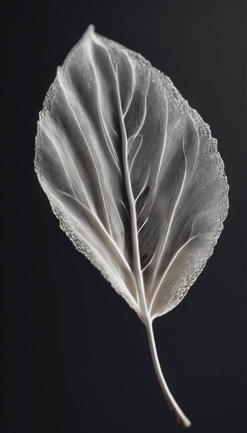 Seni abstrak berupa daun berwarna putih, ditumpangkan pada kanvas hitam dengan sulur berasap