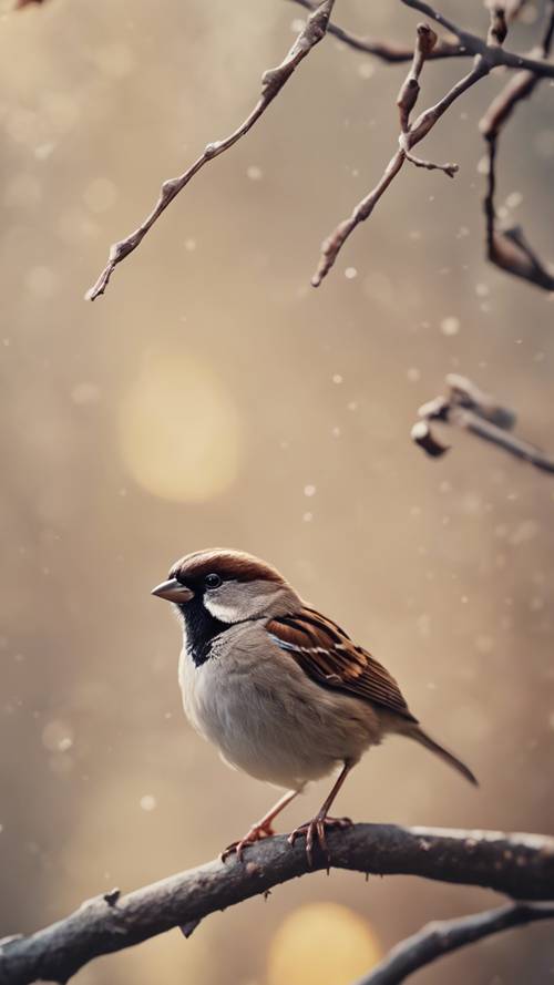 A tiny sparrow perched on a bare branch, the words 'Not one of them will fall to the ground outside your Father's care' inscribed on it.