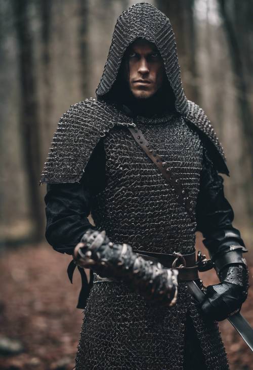 Một chiến binh gothic hung dữ mặc bộ giáp xích đen, vung kiếm. Hình nền [a85cb795a5e64d328d76]