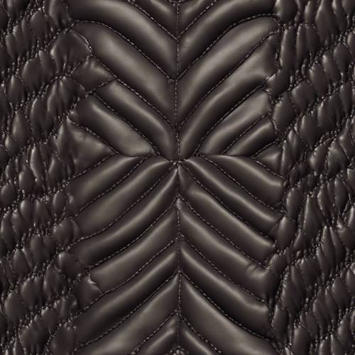 Fragments of dark, shiny leather swirling into a symmetrical seamless pattern.