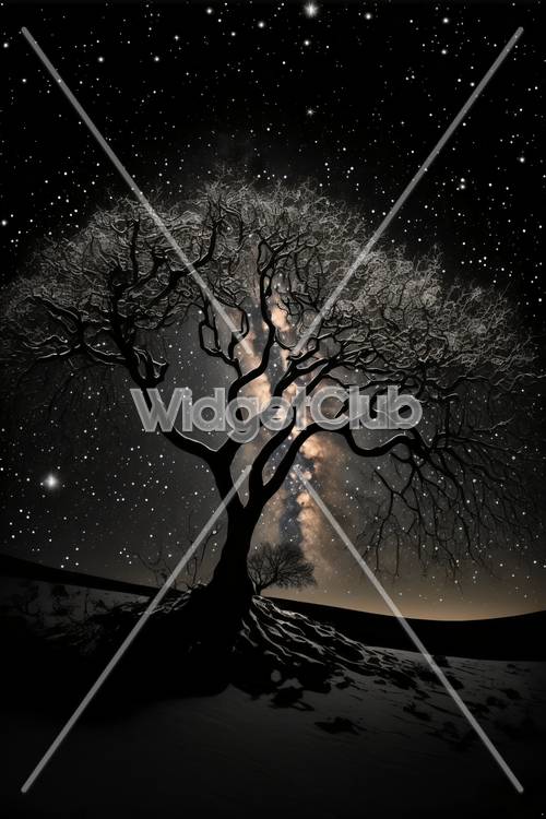 ليلة مرصعة بالنجوم وشجرة ظلية