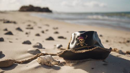 Terk edilmiş bir kumsalda unutulmuş bir korsan şapkası, takan kişinin geri dönmeyeceğine dair bir işarettir.