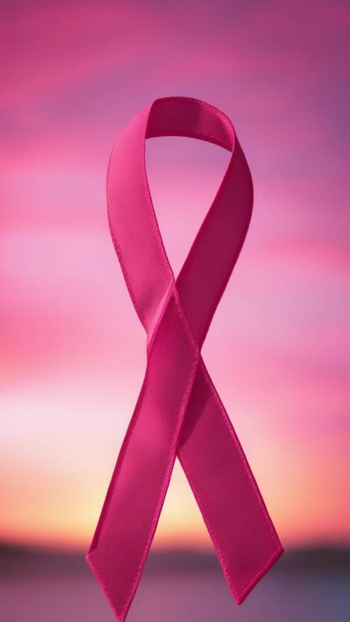 A hopeful symbol of a cancer ribbon in vibrant pink, set against a backdrop of a calming sunset. Wallpaper [ce1456577846484f8a7b]