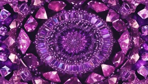 Kaleidoskop-Mischung aus glitzernden violetten Edelsteinen, die ein psychedelisches Muster erzeugen.