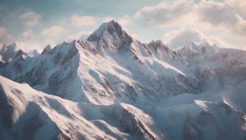 Une chaîne de montagnes enneigée avec des sommets doux et arrondis qui ressemblent à de douces guimauves.