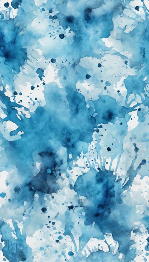 A seamless pattern of cerulean blue and pristine white watercolor splashes