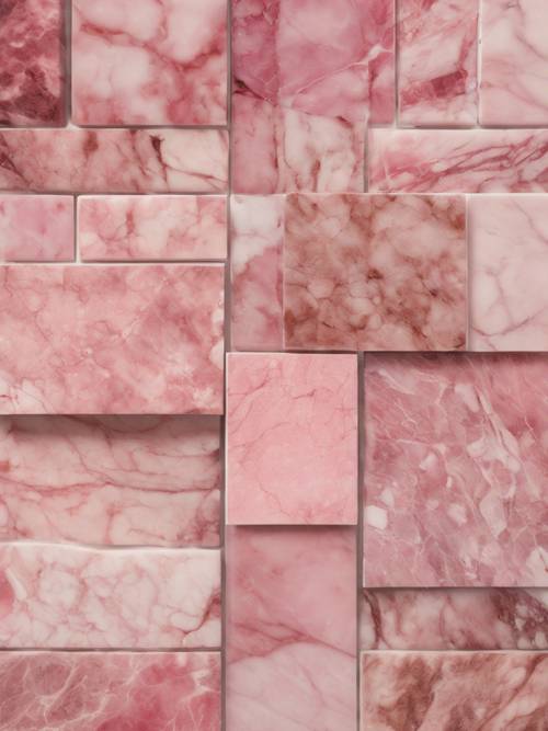 Eine Auswahl verschiedener strukturierter Farbtöne aus rosa Marmor, präsentiert in der Materialpalette eines Designers.