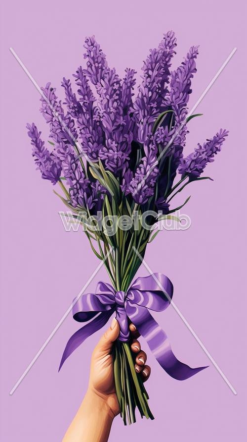 Purple Lavender Bouquet with Ribbon کاغذ دیواری[92b162e4c1b448a6bb58]