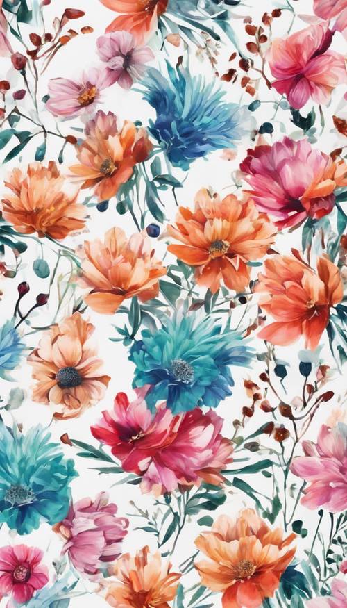 Floral pattern on a white background with vibrant colors Tapet [dc76f7a1375e49f68e5e]