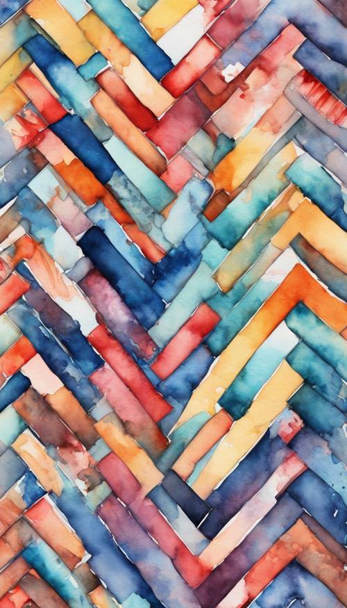 An abstract watercolor painting featuring a chaotic herringbone pattern.