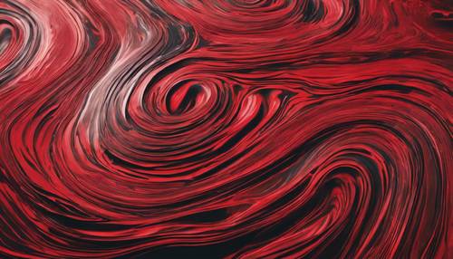 Art abstrait avec des stries rouges et noires sinueuses formant un motif