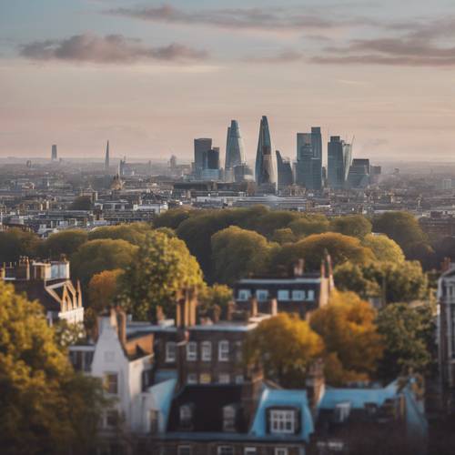 Abstrakcyjny obraz przedstawiający panoramę Londynu oglądaną o świcie ze szczytu Primrose Hill.